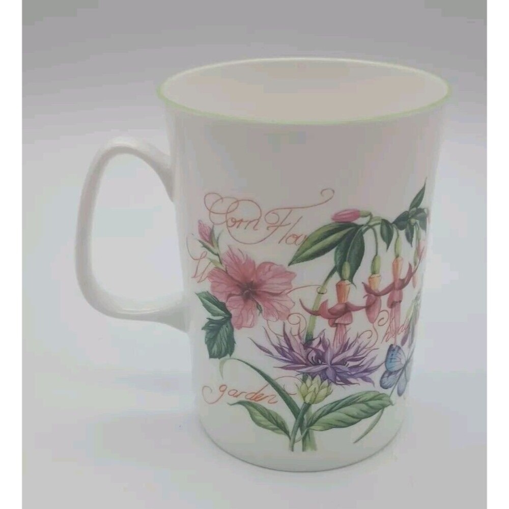 ROSE OF ENGLAND Bone China Floral Coffee Tea Mug Butterfly Hibiscus Fuscia